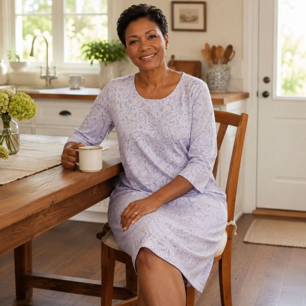 Lands End Supima Cotton Paisley Nightgown Small Lavender 3/4 Sleeve Cottage Core